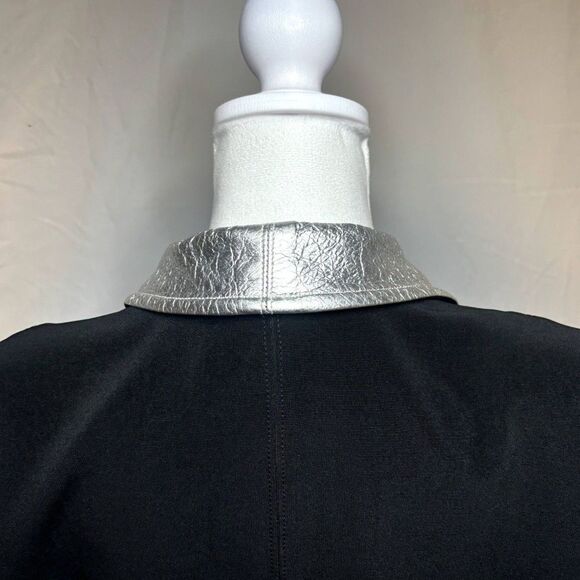 Vintage Cache Peplum Leather Womens Blazer Jacket Stretch Fabric Silver Black - Picture 9 of 11